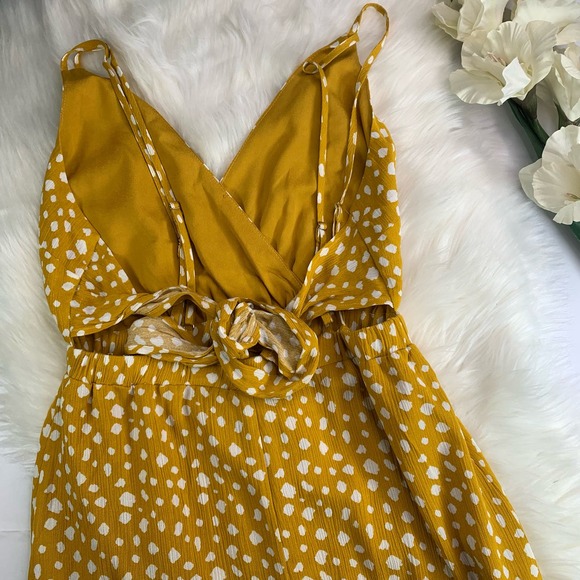Forever 21 NWT Woven Cutout Long Dress in spotted Mustard Spring Summer - Picture 4 of 15